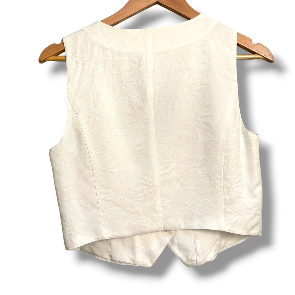 House of Harlow 1960 Womens Cream Jacquard Leaf V-Neck Button Front Vest Small - Picture 2 of 6